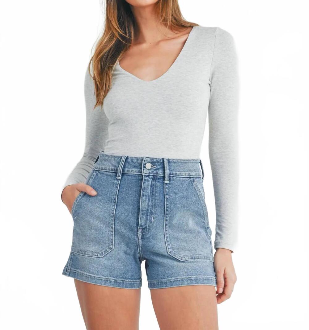 NEW JUST BLACK DENIM high rise utility cargo short in light wash